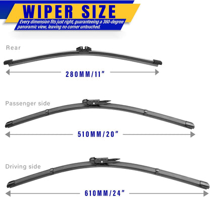 3 wipers Replacement for 2019-2023 2024 2025 2026 Subaru Forester, Windshield Wiper Blades Original Equipment Replacement - 26"/17"/14" (Set of 3) - Colors B