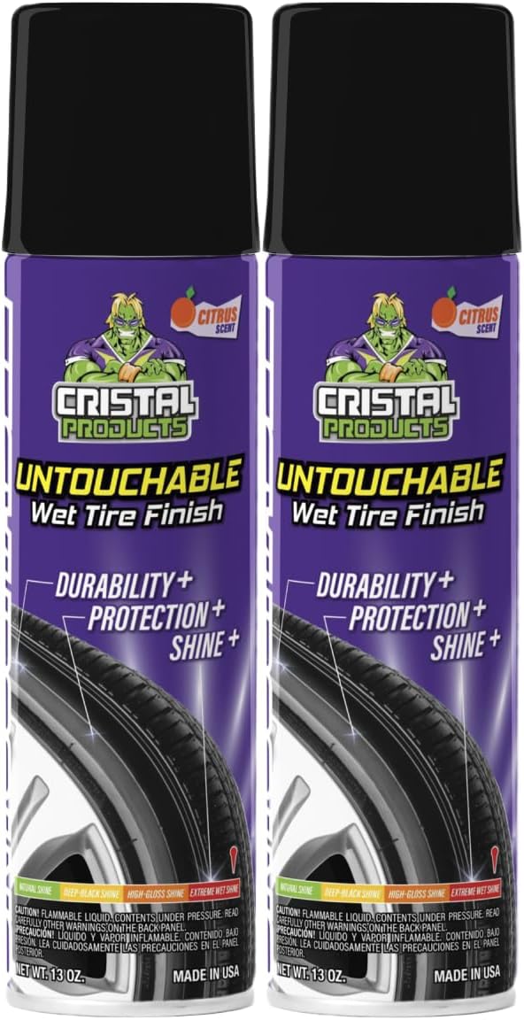Cristal Products Untouchable Tire Shine Spray (1 Pack) – Citrus Scent, Wet Look Tire Shine, No Sling, Long Lasting Car Tire Shine, No Touch Application