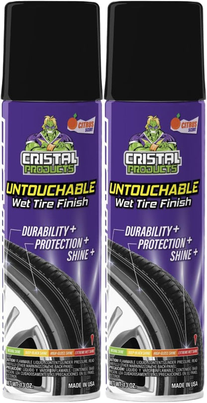 Cristal Products Untouchable Tire Shine Spray (1 Pack) – Citrus Scent, Wet Look Tire Shine, No Sling, Long Lasting Car Tire Shine, No Touch Application
