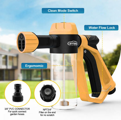 Car Wash Foam Gun for Garden Hose, Foam Cannon Car Wash Kit with Microfiber Wash Mitt, High Pressure Nozzle & 3 Spray Modes, Hose Foam Blaster for Cars, Trucks, RV, Motorcycle Cleaning - Orange