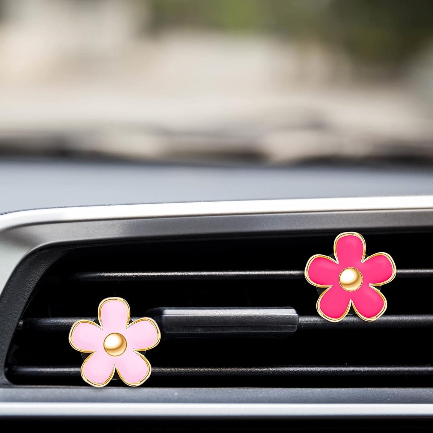 Frienda 6 Pcs Daisy Flower Air Vent Clip Accessories Air Conditioning Outlet Clip Car Air Freshener Dashboard Accessories Charm Car Inter Decor(3 cm, 3.3 cm,White)