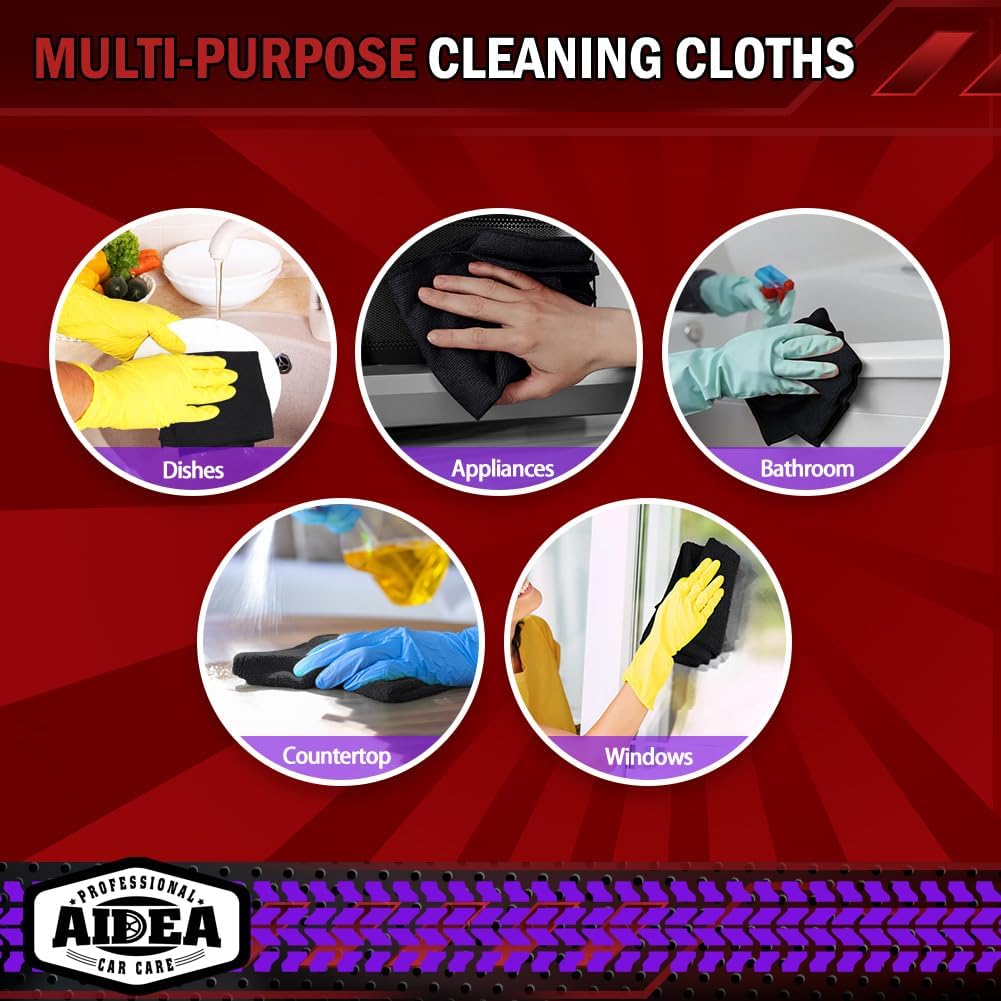 AIDEA Microfiber Cleaning Cloth, 50PK, Microfiber Towels for Cars, Premium Wash Cloths, Dusting Cloth Cleaning Rags, Absorbent Towels for SUVs, House, Kitchen, Window, Cleaning Supplies12×12"