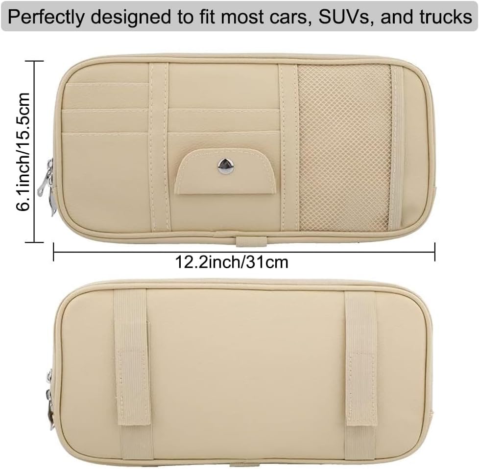 Car Sun Visor Organizer, Auto Interior Accessories Pocket Organizer - Car Truck SUV Storage Pouch Holder, with Multi-Pocket Net Zipper (Black)