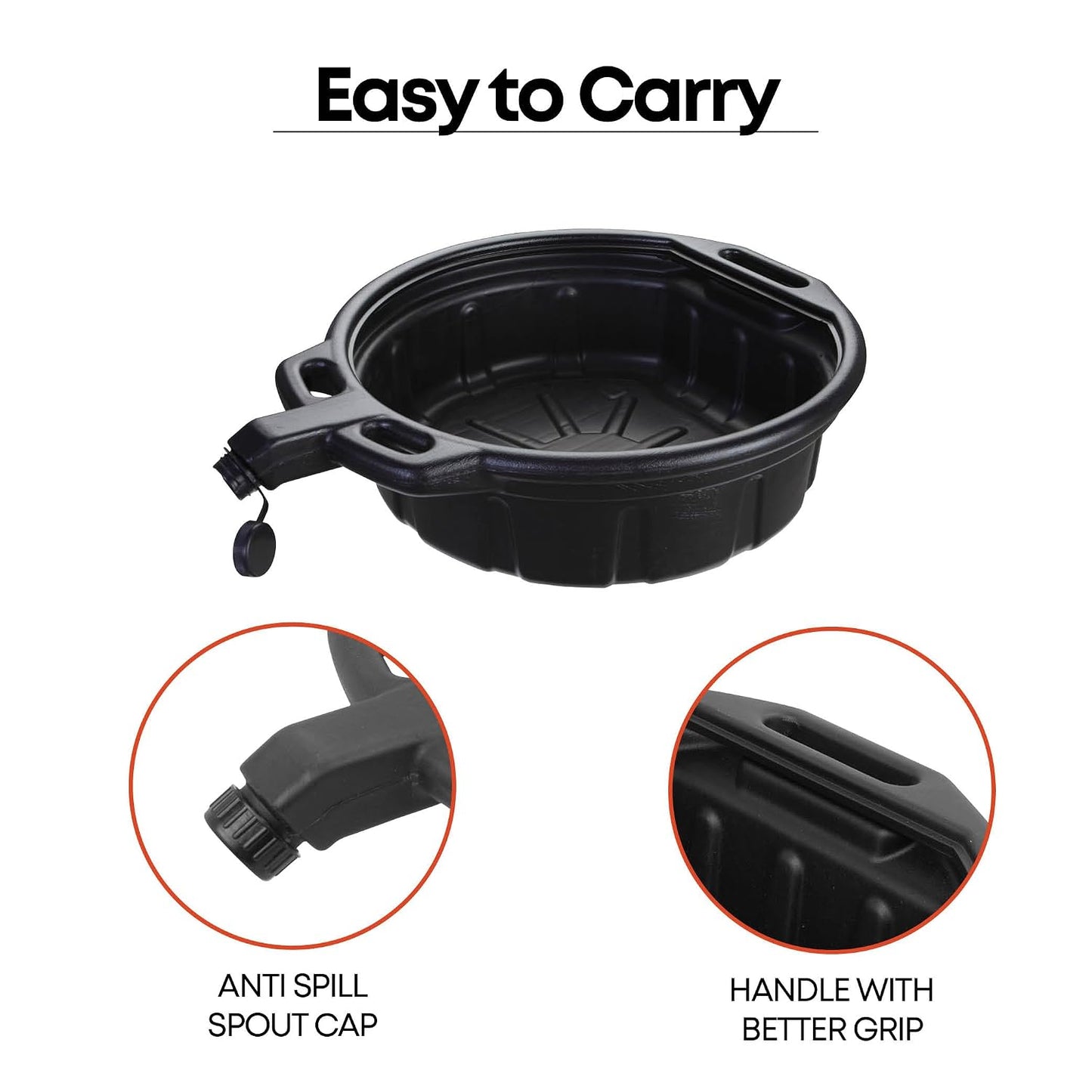 Groz 15 Quart Oil Drain Pan with Wheels & O-Ring Seal - 8" Wide Opening, Catch Basket, Leak-Proof Spout for Trucks, Cars, Fleet Maintenance (41966)