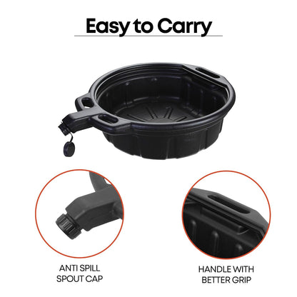 Groz 15 Quart Oil Drain Pan with Wheels & O-Ring Seal - 8" Wide Opening, Catch Basket, Leak-Proof Spout for Trucks, Cars, Fleet Maintenance (41966)