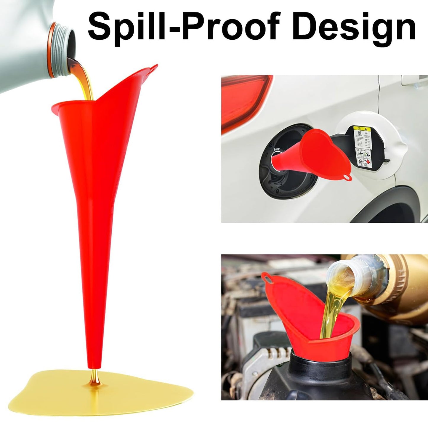 3-Pack Long-Neck Oil Funnels, 11" Multi-Purpose Funnels for Automotive & Motorcycle Use – Reusable Funnel for Oil, Gas & Transmission Fluid (Orange&Blue&Black)