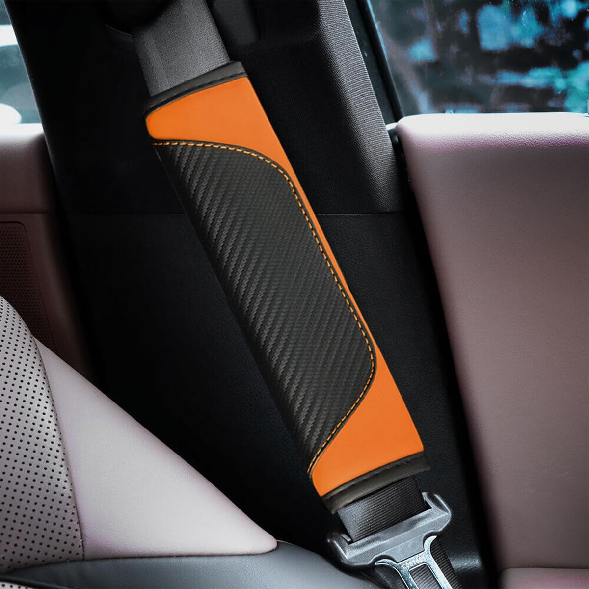 AUCELI 2PCS Car Seat Belt Cover, Carbon Fiber Seatbelt Shoulder Strap Covers, Breathable Leather Soft Harness Pad Protect Your Neck and Shoulder Compatible with Cars