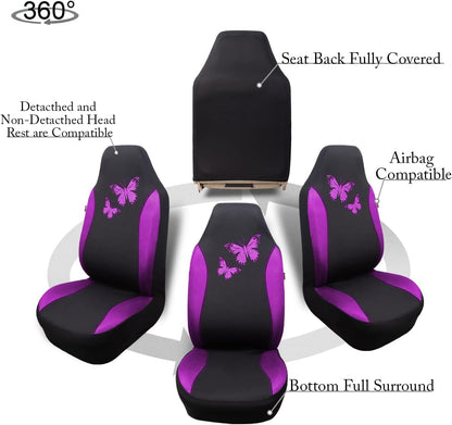Flying Banner Butterfly car seat Covers ful Set Fashion Universal Lady Woman Female Rear Bench Split Colorized (Pink, 2 Fronts - Lace)