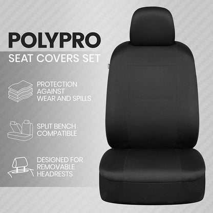 BDK PolyPro Car Seat Covers Full Set in Charcoal on Black – Front and Rear Split Bench for Cars, Easy to Install Cover Set, Accessories Auto Trucks Van SUV