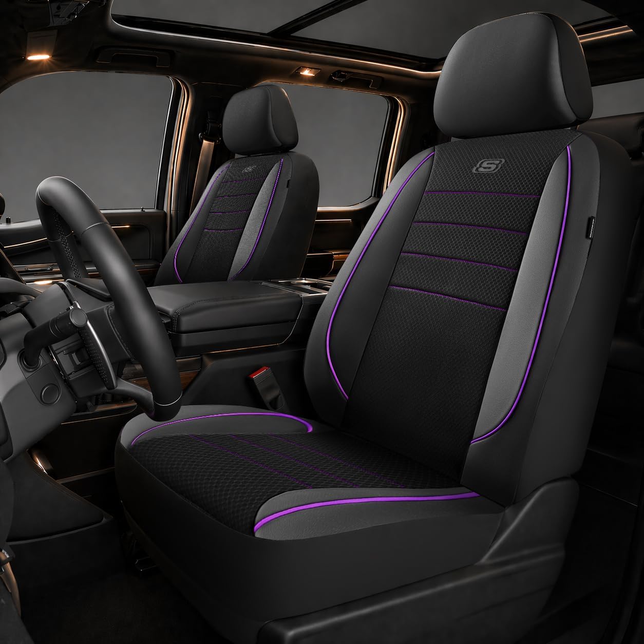 Skechers Air-Cooled Memory Foam Seat Covers,Mesh Thick Car Seat Covers,Piping Leather Car Seat Covers Front Seats,Airbag Compatible,Automotive Comfort Universal FitMost Cars,Vans,Truck,SUV,Black