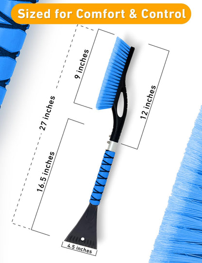 EcoNour 27" Car Snow Brush and Ice Scrapers for Car Windshield (2 Pack) | Scratch Free Bristle Head Snow Brush & Tough Window Snow Scraper with Aluminium Body | Snow Removal Winter Car Accessories