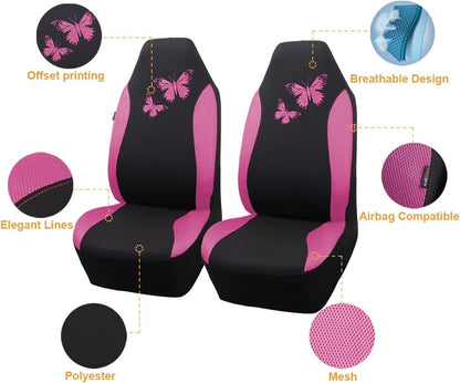 Flying Banner Butterfly car seat Covers ful Set Fashion Universal Lady Woman Female Rear Bench Split Colorized (Pink, 2 Fronts - Lace)