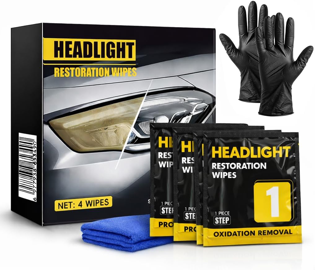 Car Headlight Restoration Kit, 2-Step Headlight Cleaner with Oxidation Removal & Ceramic Coating Wipes, Removes Oxide & Yellowing Restore Clarity, Headlight Polish Restorer Kit