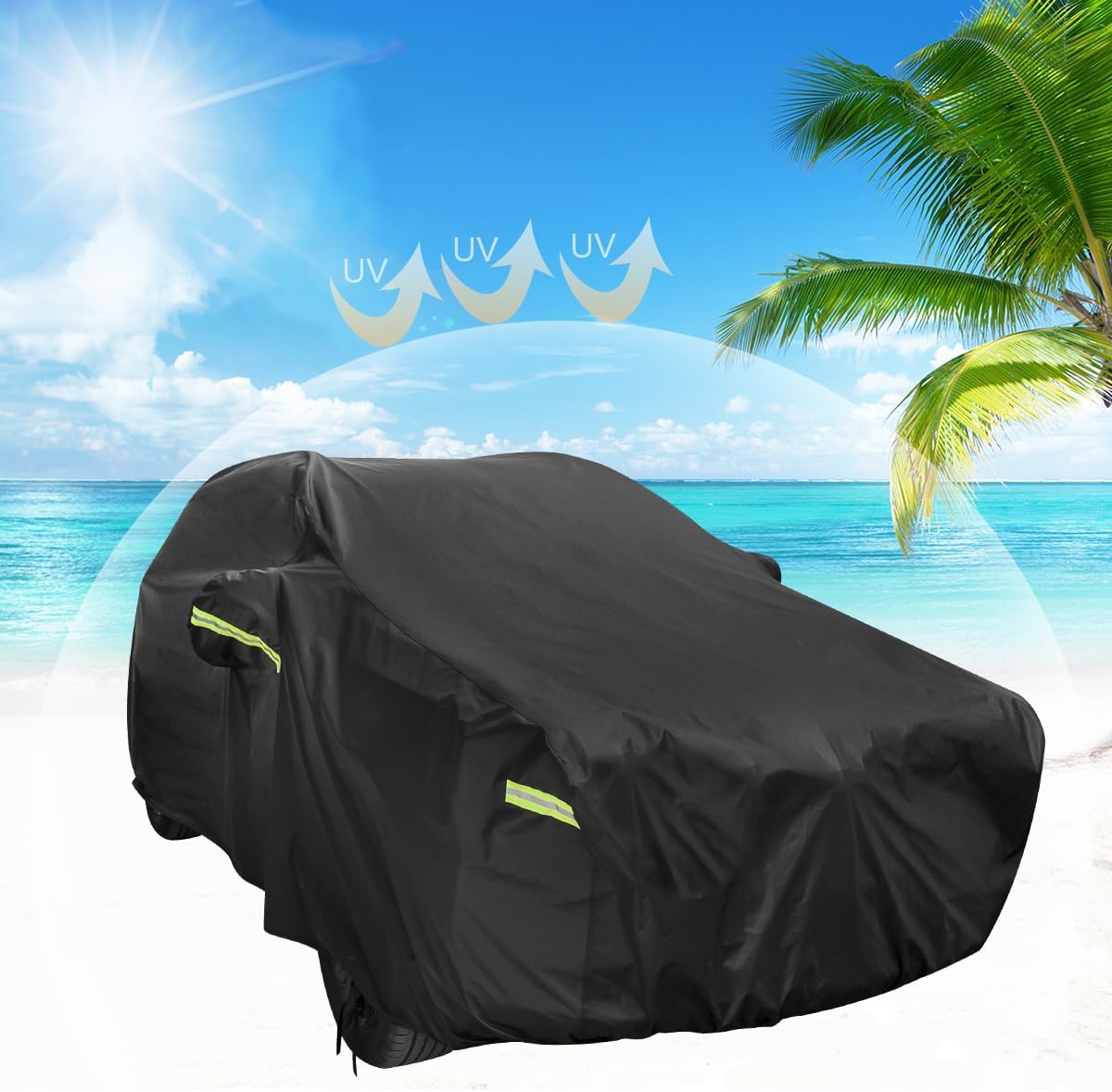 Car Cover Waterproof All Weather for Automobiles, Outdoor Full Exterior Covers for Sedan Black(Suggest Car Length from 194"-208")