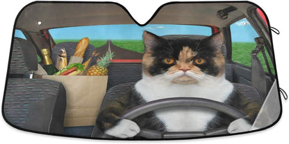 Black Leopard Car Windshield Sun Shade Animal Skin Print Foldable UV Ray Sun Visor Protector Sunshade to Keep Your Vehicle Cool (51" x 27.6")