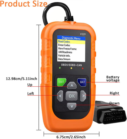 Car OBD2 Scanner Diagnostic Tool, Code Reader, Voltage Tester, Check Engine Light Fault Code, OBD2/EOBD for OBDII Protocol Car & Truck Since 1996+