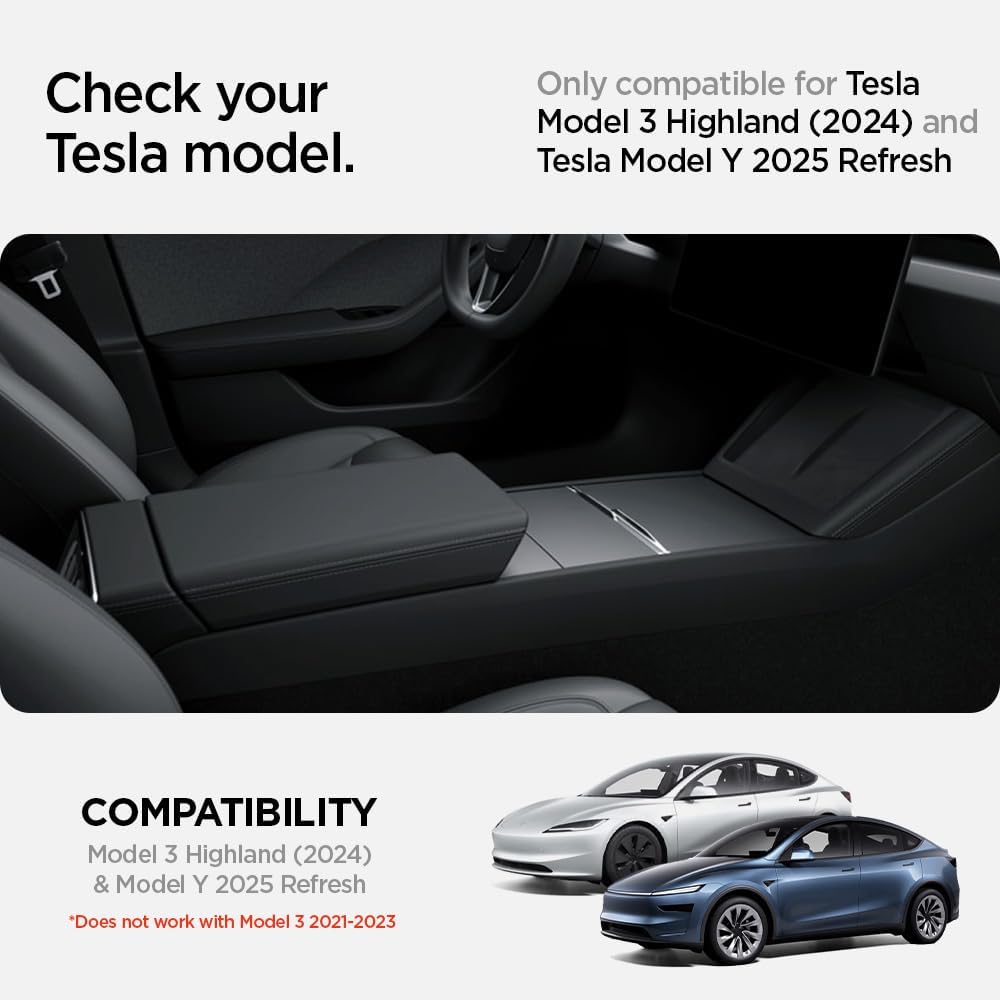 Spigen Center Console Organizer for Tesla Model Y Juniper (Only Premium & Performance 2026) and Model 3 Highland (Standard, Premium & Performance 2024/25/26) with Smooth Slide Technology - [Sliding]