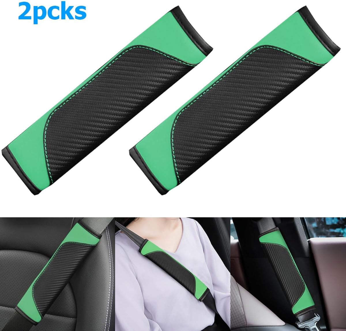 AUCELI 2PCS Car Seat Belt Cover, Carbon Fiber Seatbelt Shoulder Strap Covers, Breathable Leather Soft Harness Pad Protect Your Neck and Shoulder Compatible with Cars