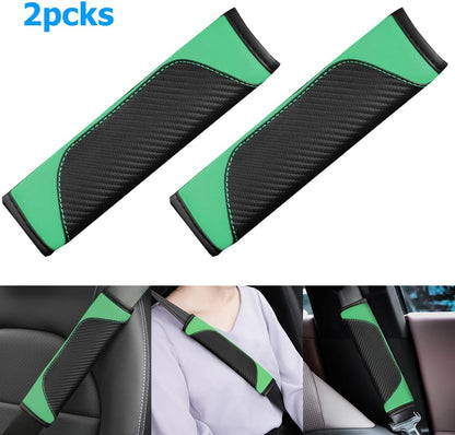 AUCELI 2PCS Car Seat Belt Cover, Carbon Fiber Seatbelt Shoulder Strap Covers, Breathable Leather Soft Harness Pad Protect Your Neck and Shoulder Compatible with Cars
