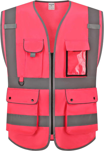 XIAKE Reflective Safety Vest for Men & Women High Visibility Class 2 Vest with Pockets Meets ANSI Standards