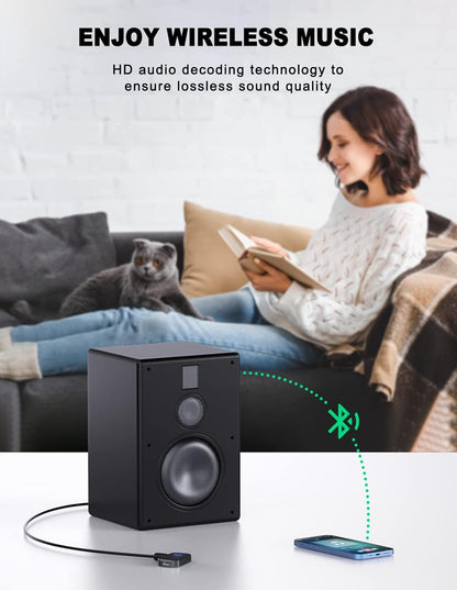 COMSOON Bluetooth AUX Adapter for Car, Noise Reduction Bluetooth Receiver for Music/Hands-Free Calls, Wireless Audio Receiver for Home Stereo/Speaker, 16H Battery Life/Dual Connect (Black+Pink)