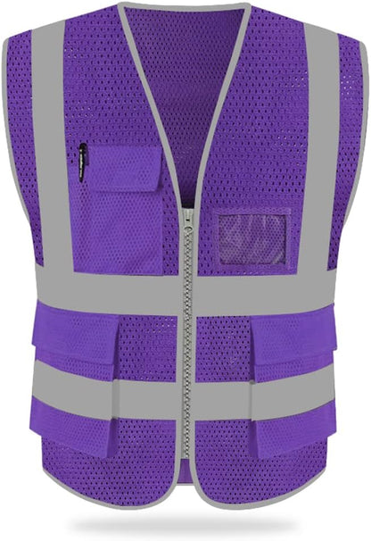 HYCOPROT High Visibility Mesh Safety Reflective Vest with Pockets and Zipper, Meets ANSI/ISEA Standards