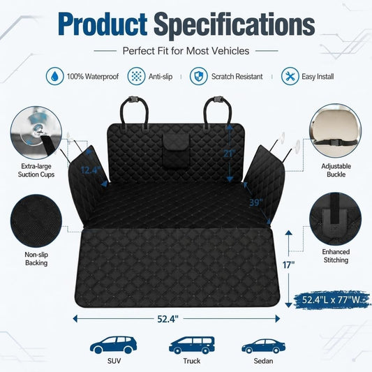 Ekisemio SUV Cargo Liner for Dogs – Waterproof with Bumper Flap, Non-Slip Large Trunk Mat, Scratchproof & Easy Clean, Universal Fit for SUVs Sedans Vans, Black