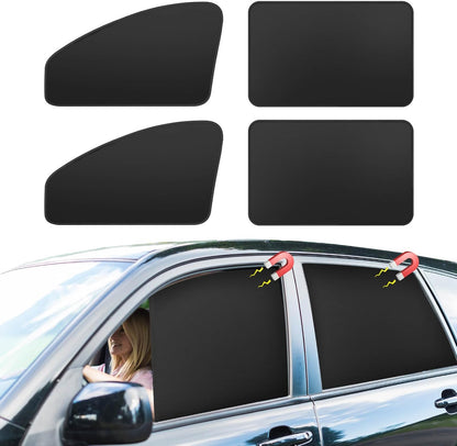 Car Window Sun Shades Curtains - Magnetic Privacy Curtains Side Window Sun Shades 100% Block Light Car Window Covers with Cooler Feeling 4Pcs, Thicken(Thickset, 4pcs)