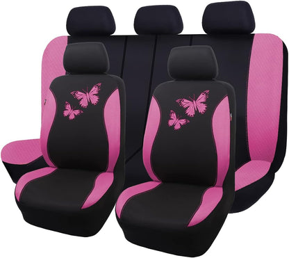 Flying Banner Butterfly car seat Covers ful Set Fashion Universal Lady Woman Female Rear Bench Split Colorized (Pink, 2 Fronts - Lace)