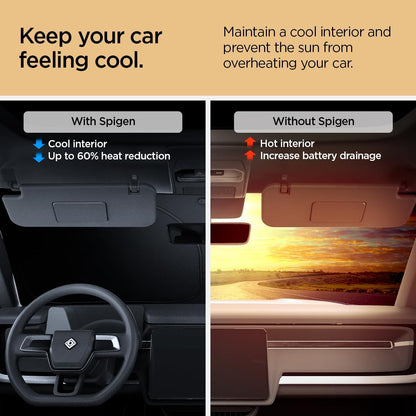 Spigen ZeroGap Windshield Sunshade for Tesla Model Y & 3, Maximum UV & Heat Protection, Dual Layer with Pocket | Car Accessories for Model Y Juniper, Model Y L, Model 3 Highland | Gift for Tesla Owner