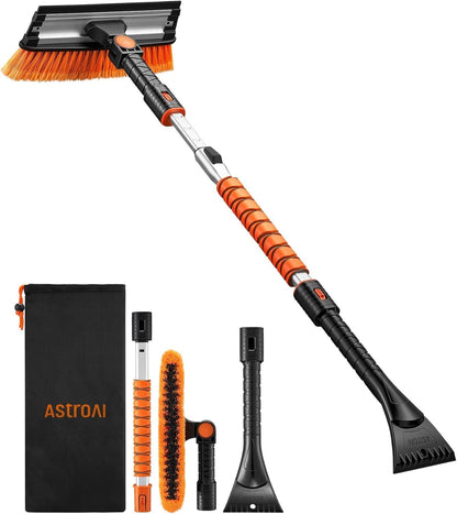 AstroAI 47.2" Ice Scrapers for Car Windshield, 3 in 1 Sturdy Snow Brush with Squeegee, 10 Adjustable Length Settings, Extendable Aluminum Handle, 180° Pivoting Snow Scraper for Car, Truck, SUV(Blue)