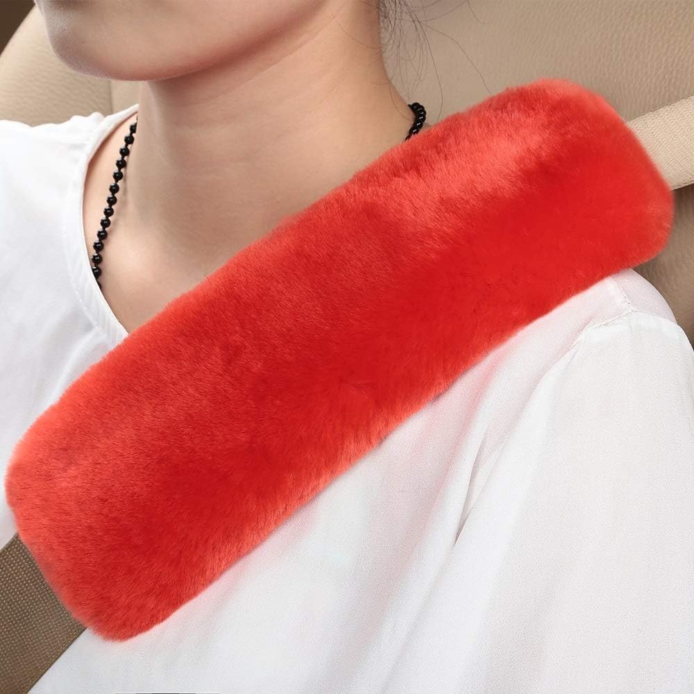 OGLAND Authentic Sheepskin Car Seat Belt Pad,2 Pack Soft Seat Belt Cover for Shoulder Pad Neck Cushion Protector Car Accessories by Genuine Natural Merino Wool (Misty Gray) - Colors A