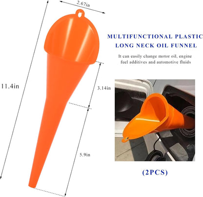 2PCS Oil Funnel, Flexible Multi-Function Automotive Oil Funnel, Spill-Proof Plastic Long Neck Engine Funnels Set for Gas Lubricants Water Diesel Fuel Kerosene, Car Accessories (Blue)
