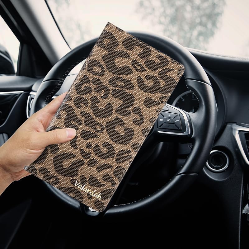 Valardoh Premium Car Registration and Insurance Card Holder, Car Document Holder for Cards, Driver License & other Essential Documents (Large, Leopard)