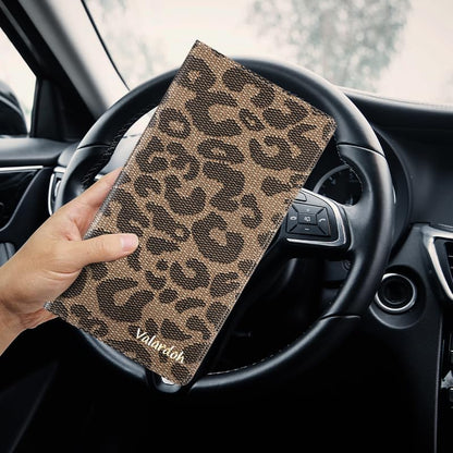 Valardoh Premium Car Registration and Insurance Card Holder, Car Document Holder for Cards, Driver License & other Essential Documents (Large, Leopard)