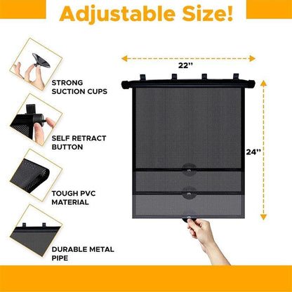 EcoNour Car Side Window Sun Shade (2 Pack) | Retractable Roller Sunshade for Kids | Baby Car Window Shades for UV and Sun Glare Protection | Baby Travel Accessories (15"x17")