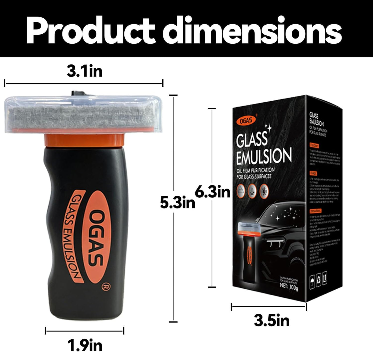1PCS Glass Oil Film Remover for Car Windshield, Glass Emulsion Cleaner with Cleaning Board, Handle Oil Film Remover For Cars Window, Windshield Cleaner Tool for Crystal Clear Driving View