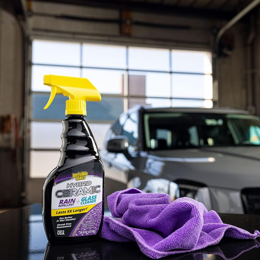 Invisible Glass 92183 Hybrid Ceramic Rain Repellent and Glass Cleaner – Cleans & Protects Car Windows and Windshields with Long-Lasting Water-Repellent Si02 Technology – 16 fl oz