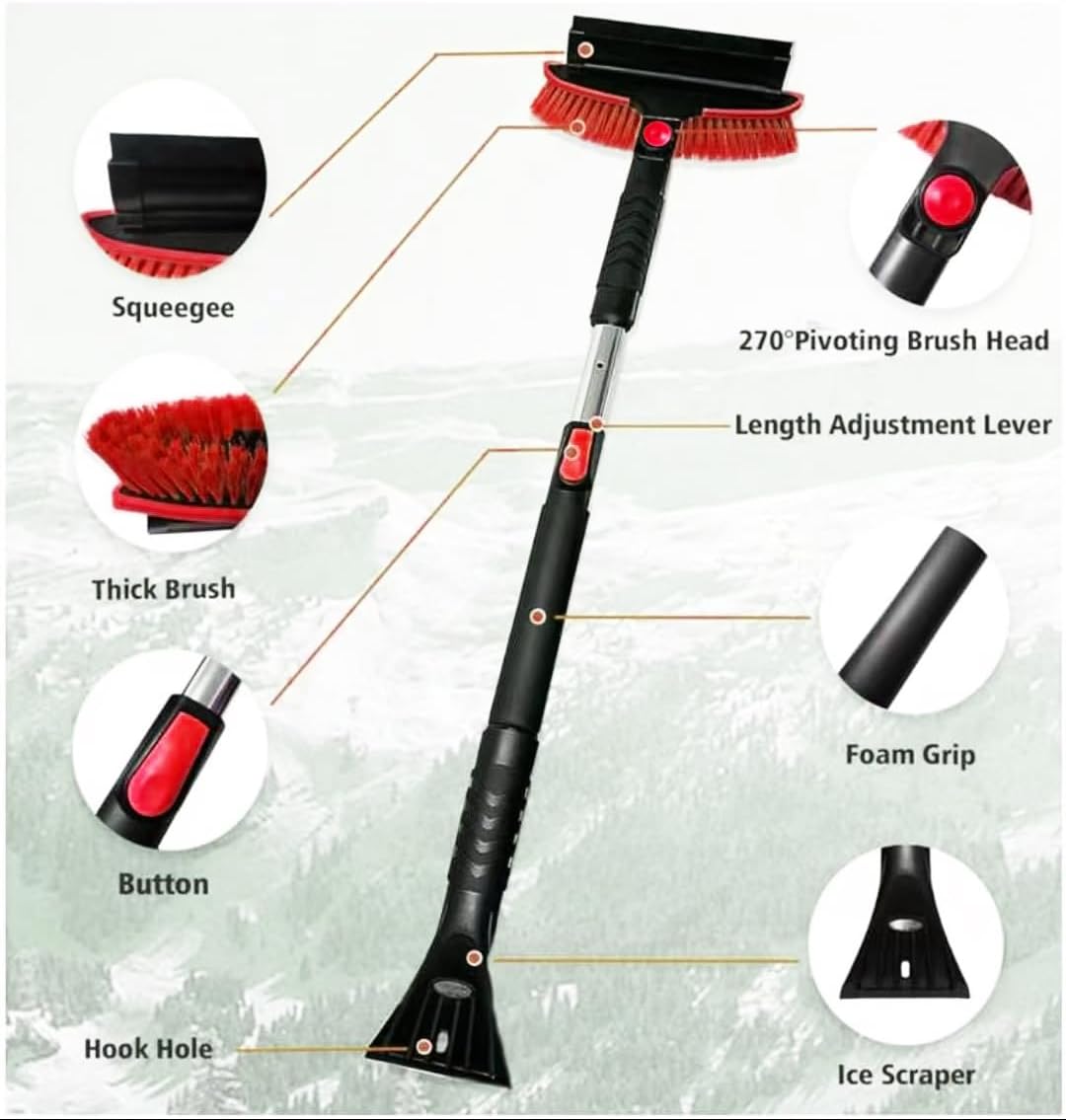 58" Car Snow Brush & Ice Scraper Long Snow Brush for Car Extendable, Upgraded Heavy Duty Pivoting Snow Broom for SUV Trucks Windshield