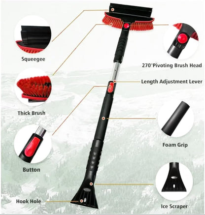 58" Car Snow Brush & Ice Scraper Long Snow Brush for Car Extendable, Upgraded Heavy Duty Pivoting Snow Broom for SUV Trucks Windshield