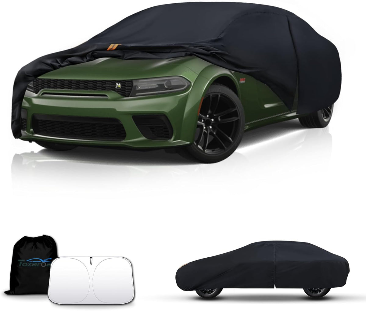 Car Cover Waterproof All-Weather,Outdoor Full Exterior Car Covers for Automobiles Coupe (Length 194-203 inch) with Windshield Sun Shade Universal Fit Dodge Charger,Malibu, Model S,MKZ etc
