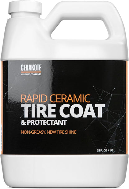 CERAKOTE Rapid Ceramic Tire Coat – Showroom New Tire Shine – Deep Tire Black Finish – Lasts Up to 10x Longer – No Sling, Non-Greasy Ceramic Tire Coating for Car, Truck & SUV – Easy Application (10oz)