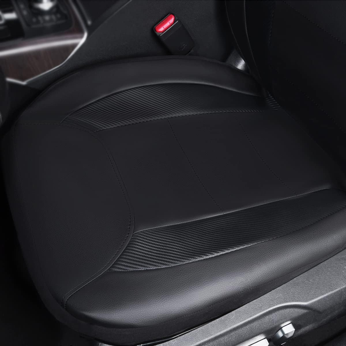 Flying Banner Carbon Fiber Leather Vehicle Seat Covers, Leopard Gray Black, Universal Fit - 8PCS
