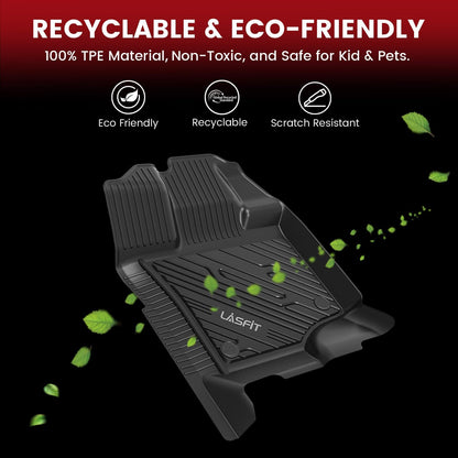 LASFIT Floor Mats for Ford F-150 2021-2026 | F150 Lightning 2022-2025 SuperCrew (Rear w/Fold Flat Storage) Carpet Floor All Weather Car Liners TPE Truck Mats - 1st and 2nd Row, 3pcs Black
