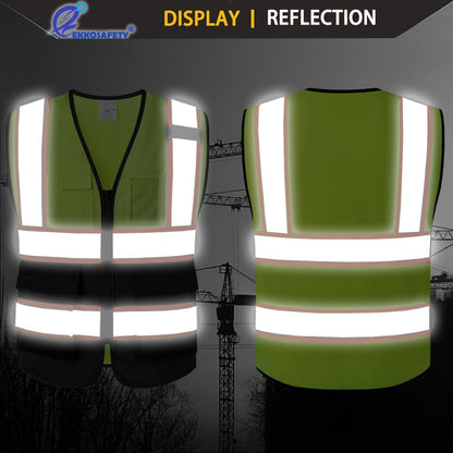 Reflective Mesh Safety Vest for Men Women with 5 Pockets and Zipper Front High Visibility Mesh Vest Hi Vis Construction Work Vest,Meets ANSI/ISEA Standards(EK175-Yellow-L)