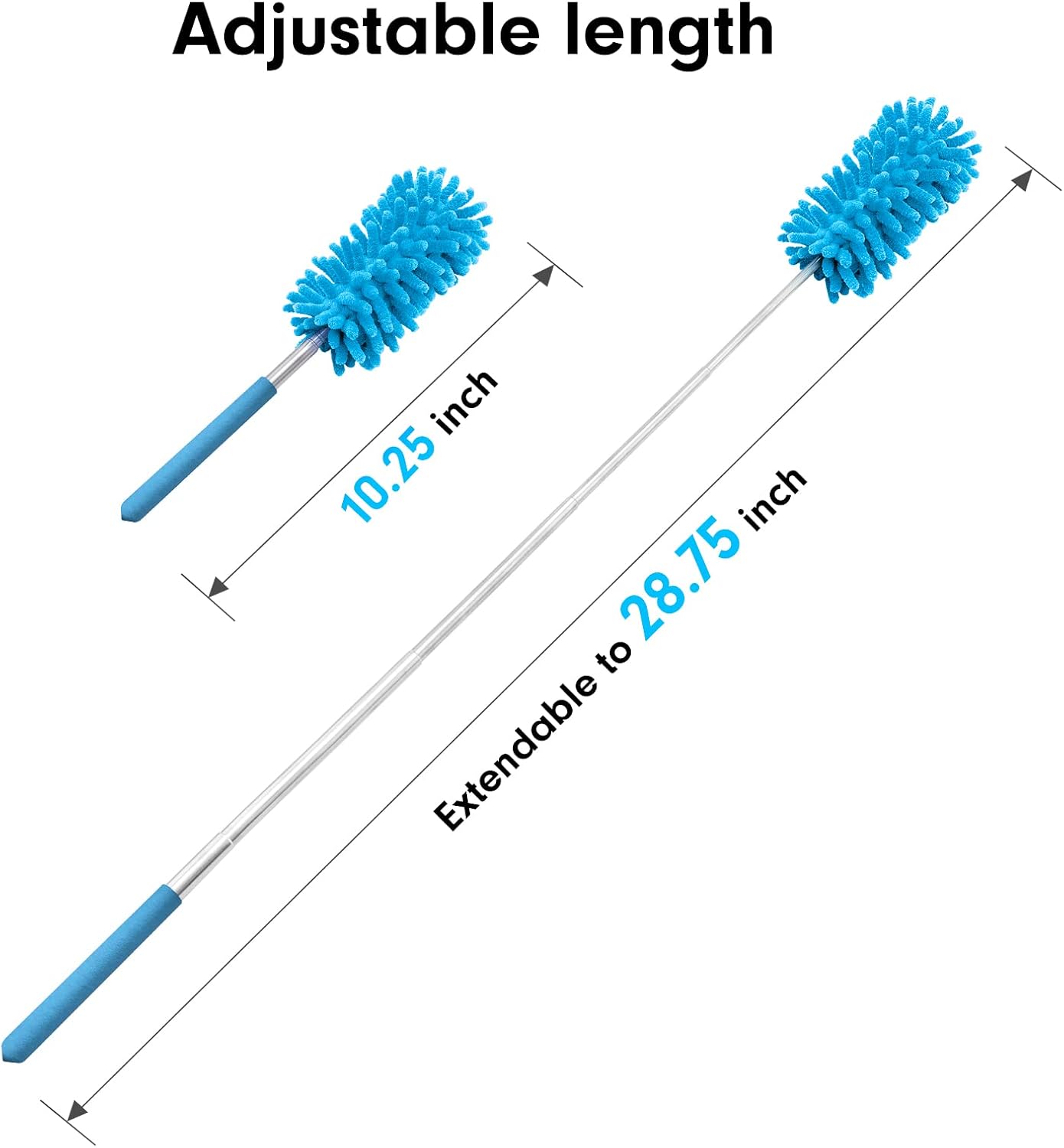 Microfiber Duster for Cleaning, Tukuos Hand Washable Dusters with 2pcs Replaceable Microfiber Head, Extendable Pole, Detachable Cleaning Supplies for Office, Car, Window, Furniture, Ceiling Fan