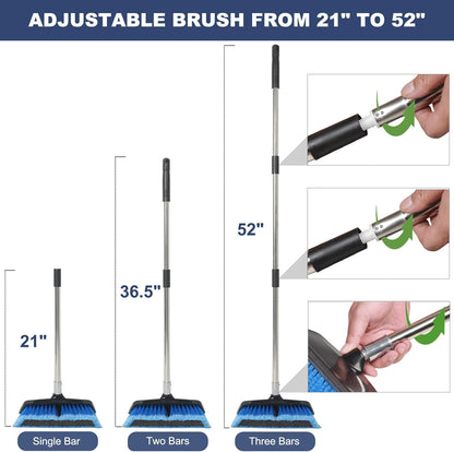 52" Car Wash Brush with Long Handle | Built-in Rubber Squeegee & Rubber Bumper | Lightweight extendable Handle | Soft Bristle Brush for Car, RV, Boat, Solar Panel, Deck Washing