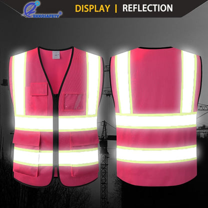 Reflective Mesh Safety Vest for Men Women with 5 Pockets and Zipper Front High Visibility Mesh Vest Hi Vis Construction Work Vest,Meets ANSI/ISEA Standards(EK175-Yellow-L)
