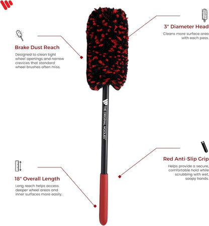 Wheel Woolies Car Detailing Brush - 18” No-Scratch Car Wheel Brush with Anti-Slip Grip Handle | Clean Wheels, Rims, Small Slots, & Brake Dust Crevices | Made in USA