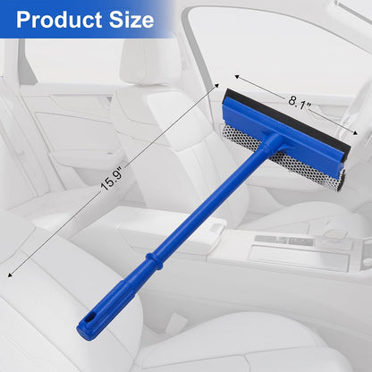 2-in-1 Car Window Cleaner, Multi-Use Car Windshield Cleaning Tool, with 15.9" Handle, 8" Soft Rubber Blade & Highly Absorbent Sponge, Home, Car, Glass, Shower, Outdoor Window Cleaning